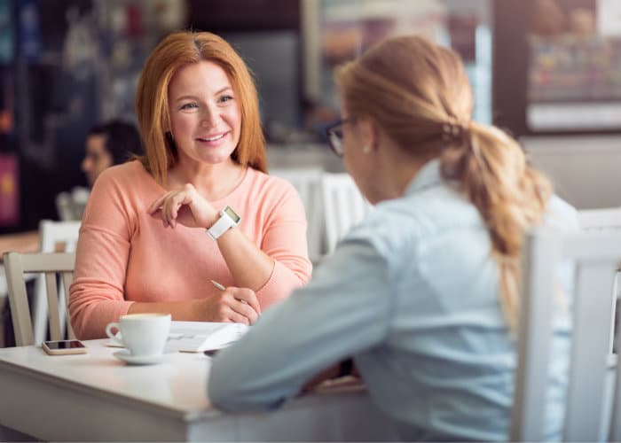 Interview taking place at coffee shop