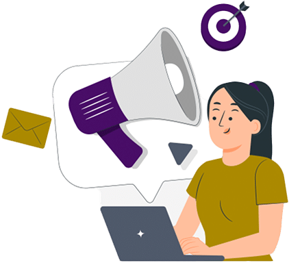 Illustration of Marketing Woman Working on Laptop